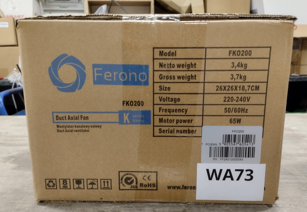 Wyprzedaż (WA73) Wentylator FERONO Kanał. FKO200 wodoszczelny