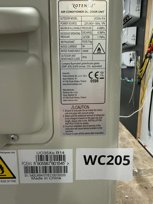Wyprzedaż (WC205) Klimatyzator ROTENSO UNICO UO35Xo R14 j.zew