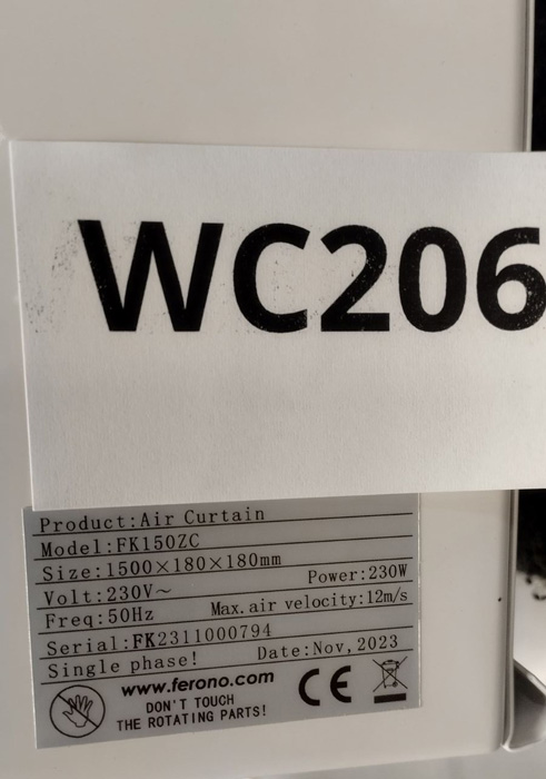 Wyprzedaż (WC206) Kurtyna pow. FERONO FK150ZC bez nagrz. CHŁOD